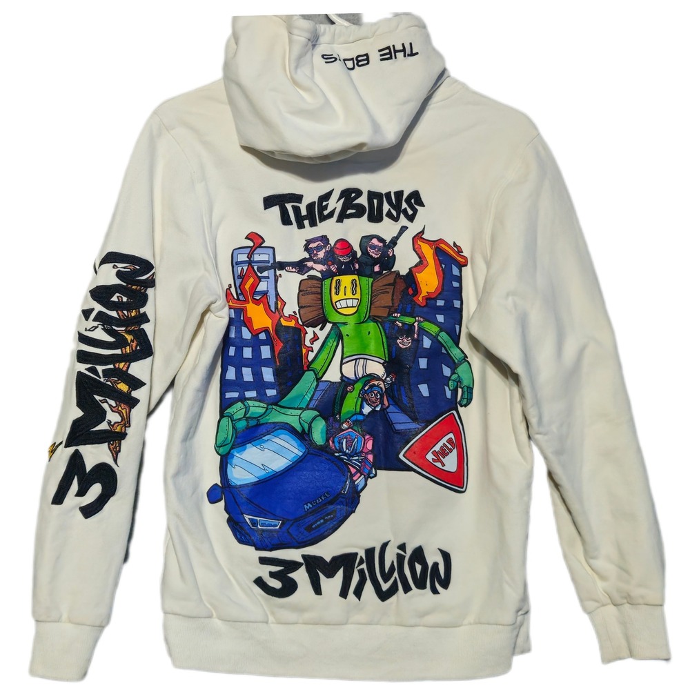 The Boys 3 Million YouTube Merch Hoodie Unisex Small Cream Graphic Streetwear